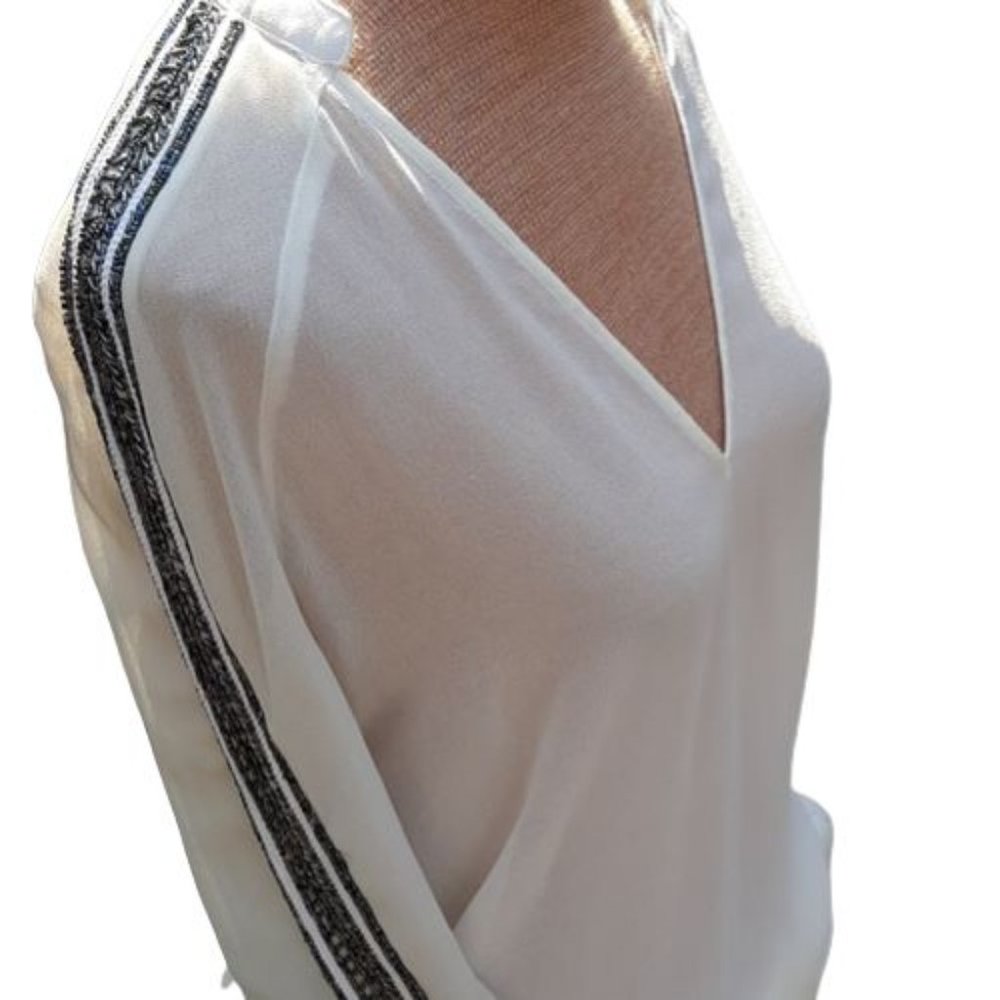 Zara Trafaluc Chiffon Beaded Blouse Antique White Size M